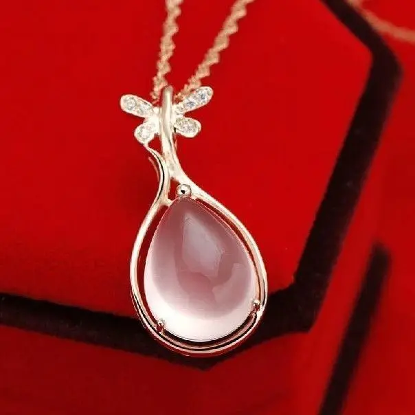 

Hibiscus Stone Pendant Rose Gold Pipa Pendant S925 Sterling Silver Powder Crystal Clavicle Chain Light Luxury Girl Gift
