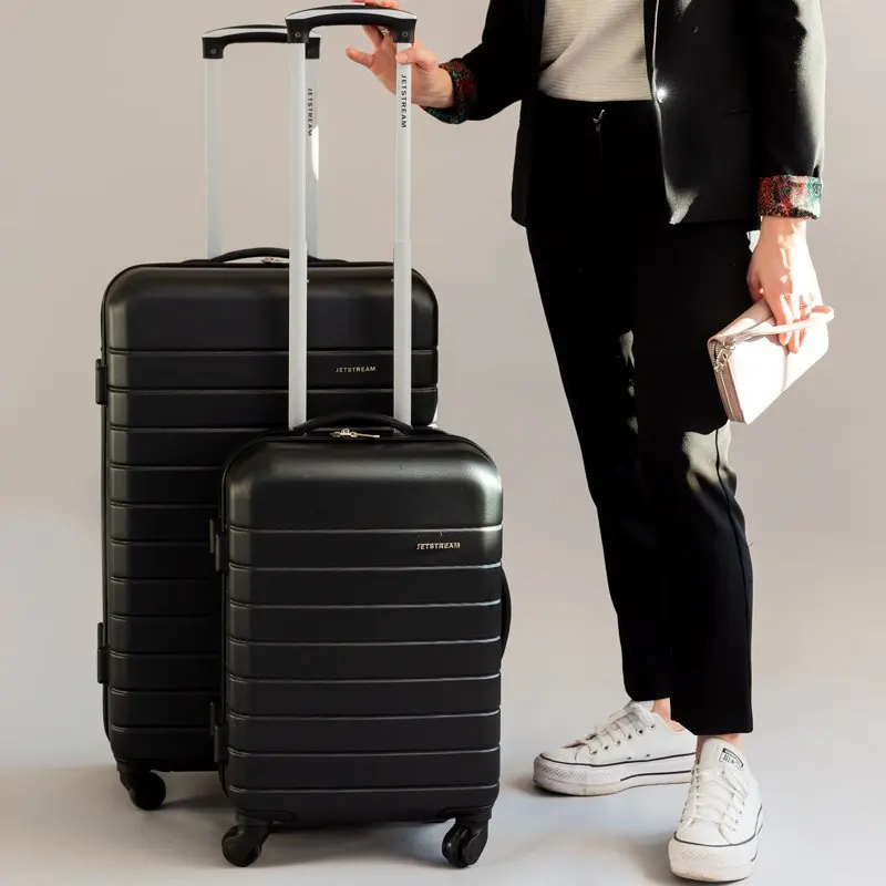 2pc Hardside Rolling Spinner Upright Set, Checked and Carry-on Luggage Duo, Black