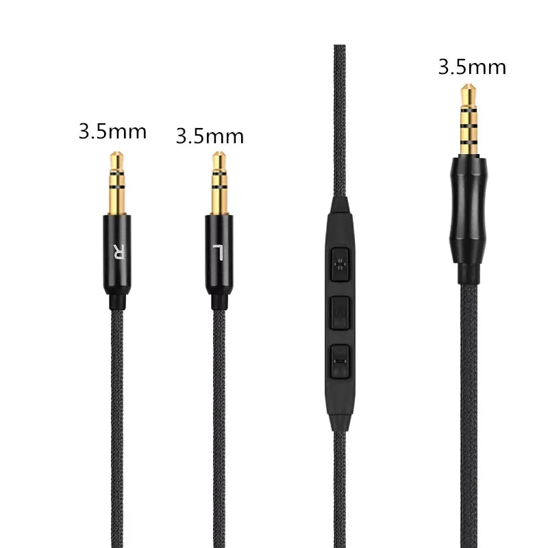

Replaced Cable 3.5mm To Double 3.5mm Black mic volume adjustment earphone audio cable1.5M