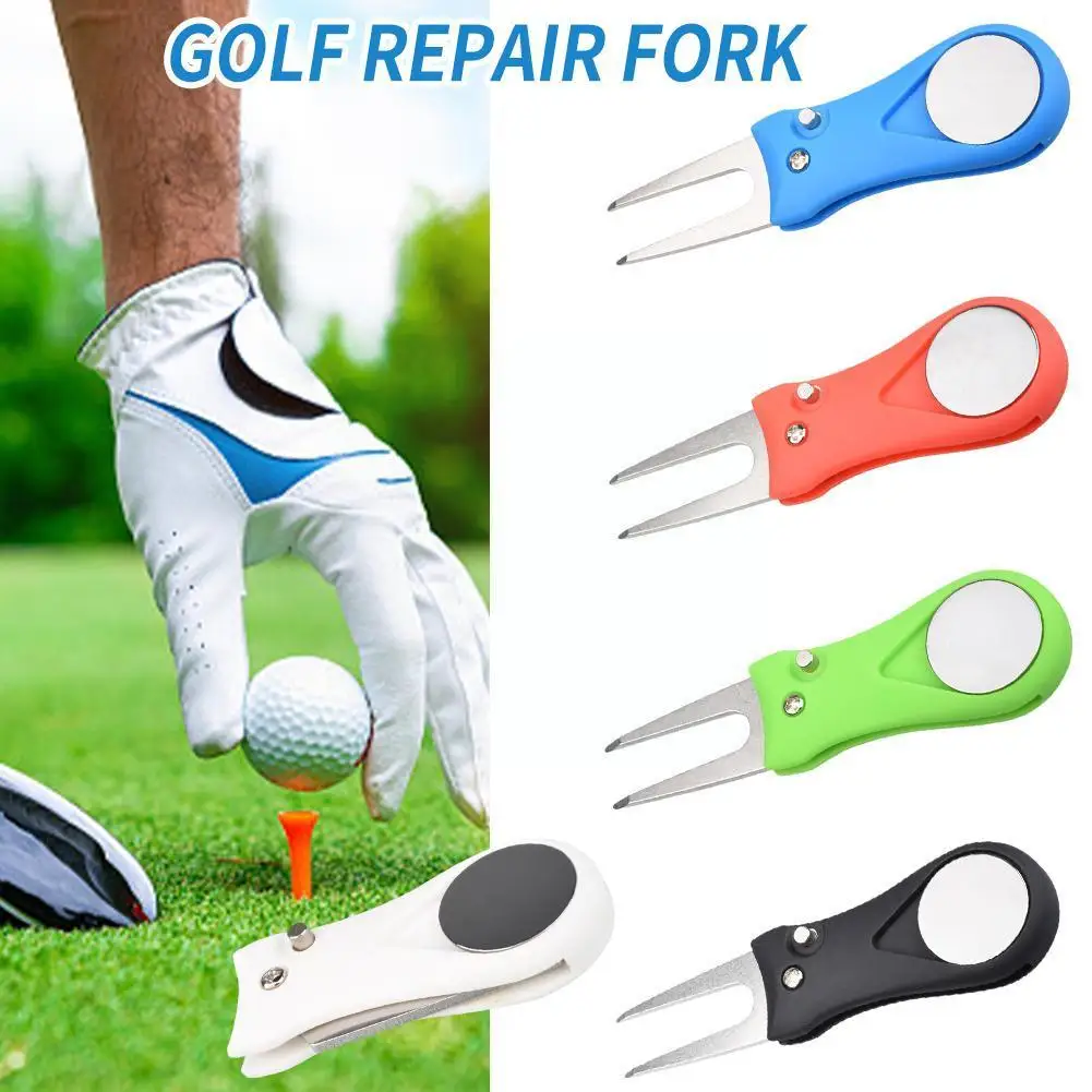 

1Pcs Golf Repair Tool Magnetic Alloy Mark Foldable Button Pitchfork Groove Golf Pitch Switchblade Cleaner Accessories Golf P6G5