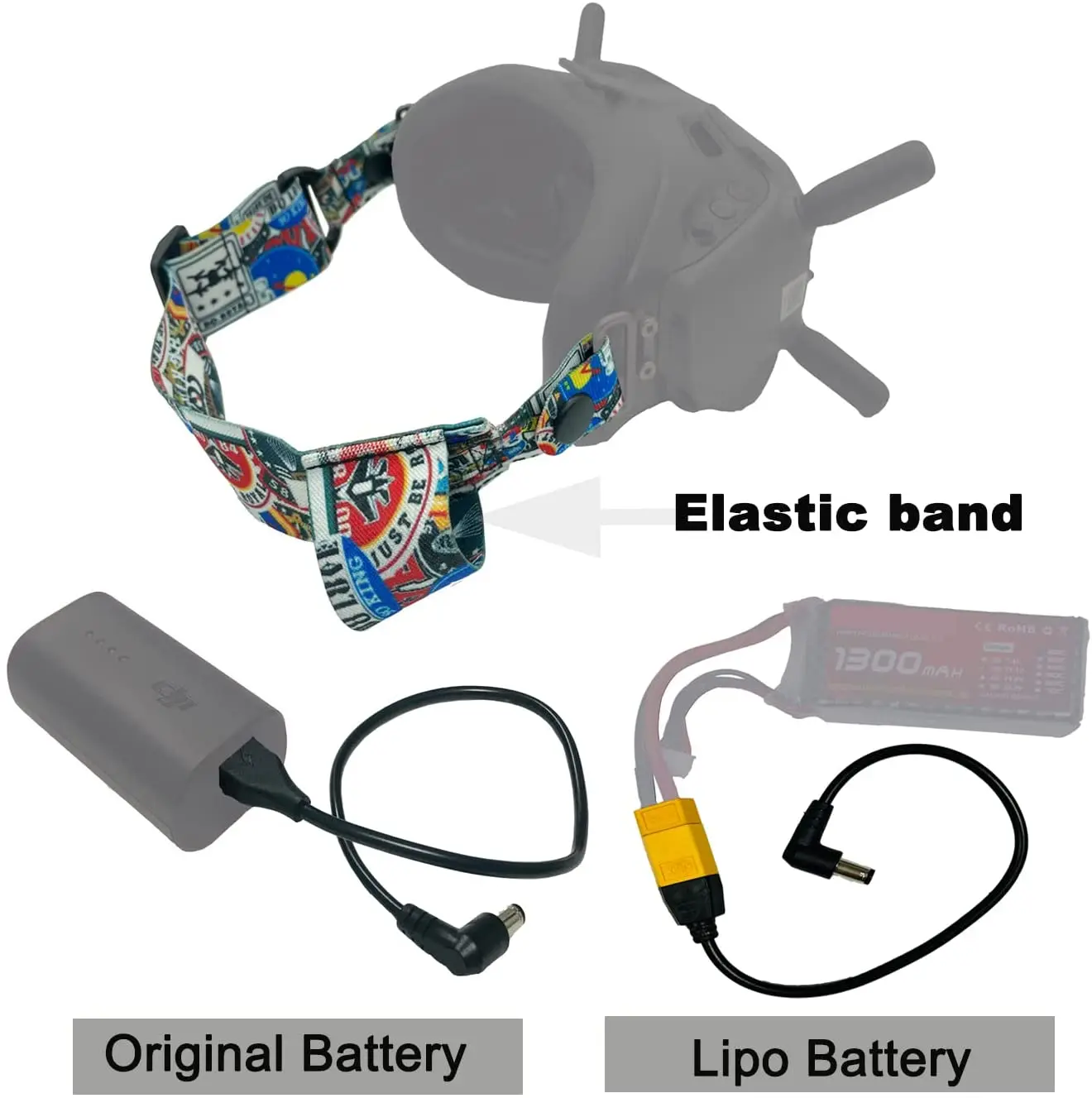 XT60 Male To DC5.5x2.1 And Type C To DC5.5X2.1 Power Cable And Head Strap For DJI FPV Goggles V2