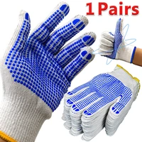 car repair labor working gloves blue pvc dotted white cotton gloves one side dots anti slip men safety gloves for work garden