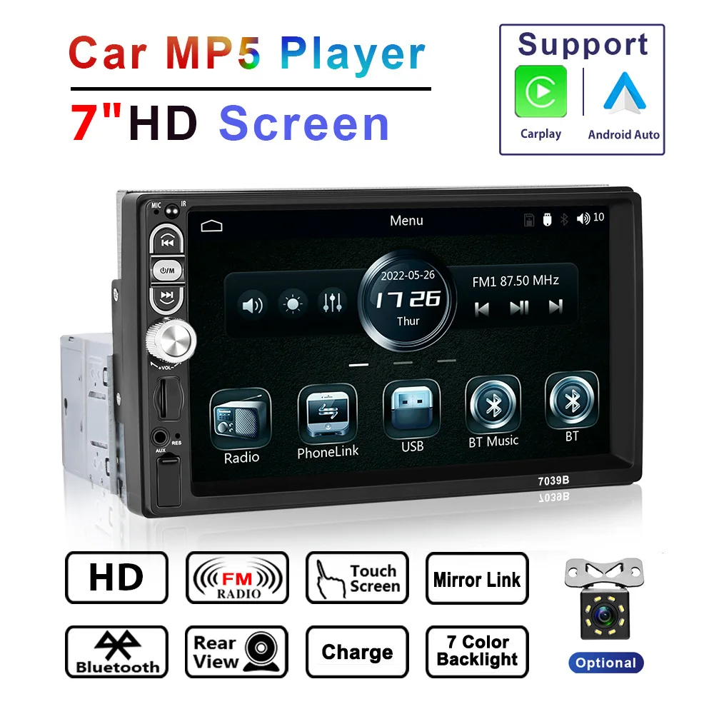 

1 Din 7 Inch Car Radio MP5 Player Touch Screen Multimedia with Knob USB Bluetooth FM Mirror Link Universal Autoradio