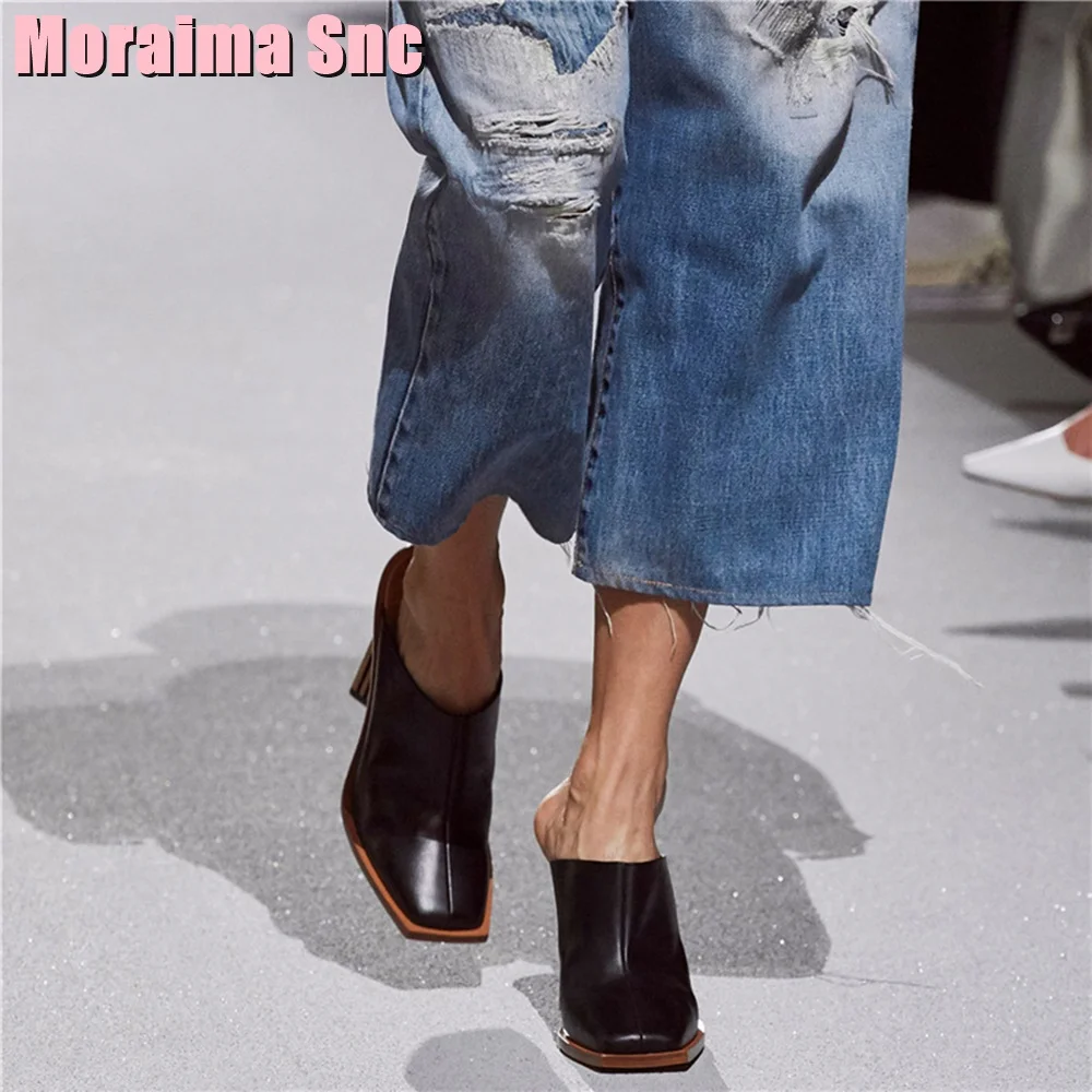 Square Toe Strange Block Heel Slippers High Heel Women Shoes Summer Runway White Solid Sexy Style Fashion Ladies Slides Casual