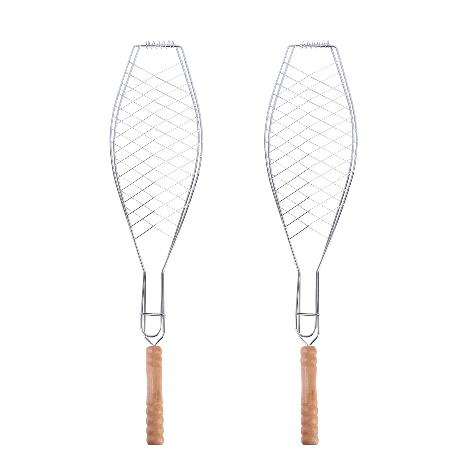 

2pcs Grill Basket with Wood Handle, Single Barbecue Clip with Wooden Handle, Portable Stainless Steel Barbecue Grill Basket
