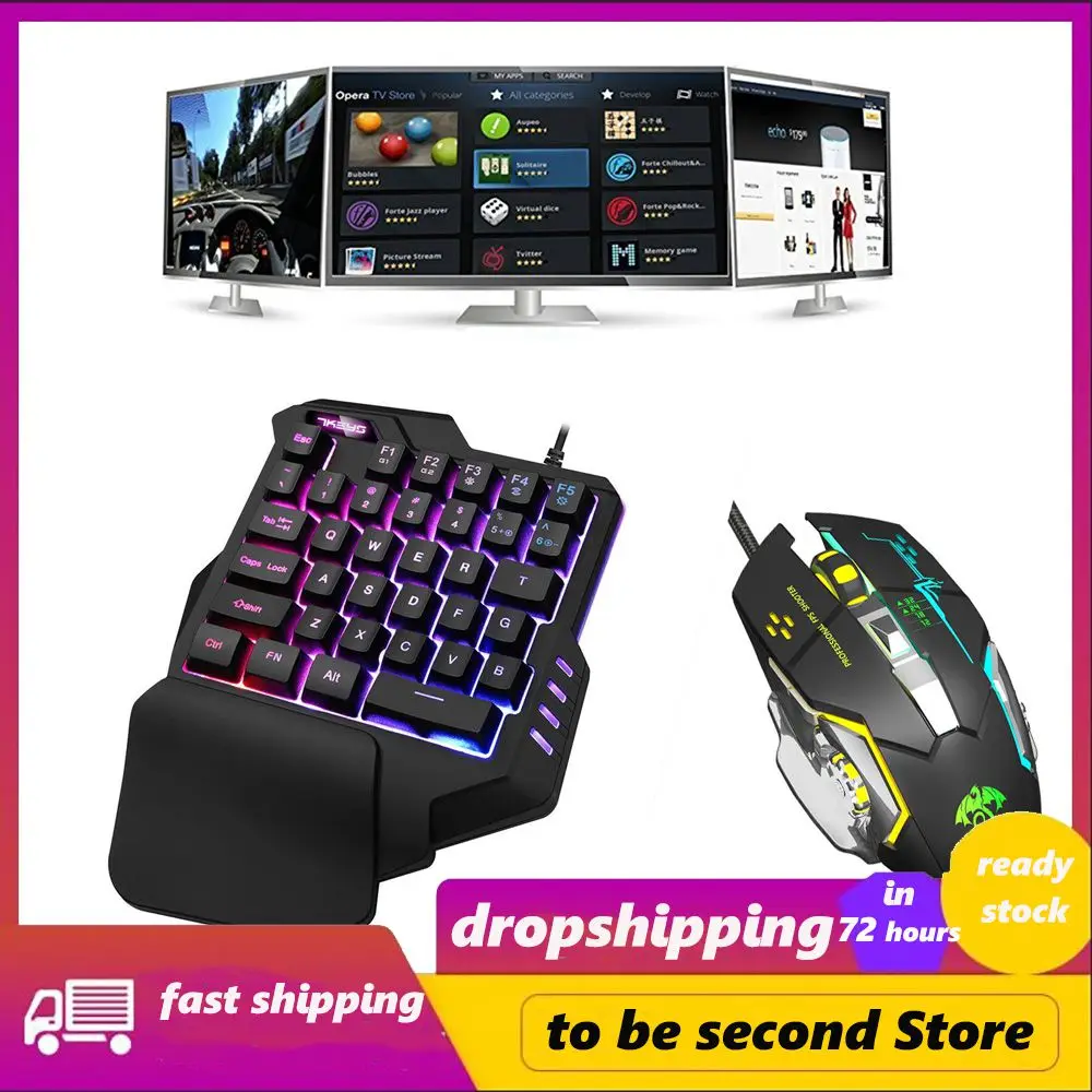 

Single Hand Keyboard Wired Gaming Keypad With LED Backlight 35 Keys Left Hand Keyboard Mouse Keyboard Comverter Combo Pack