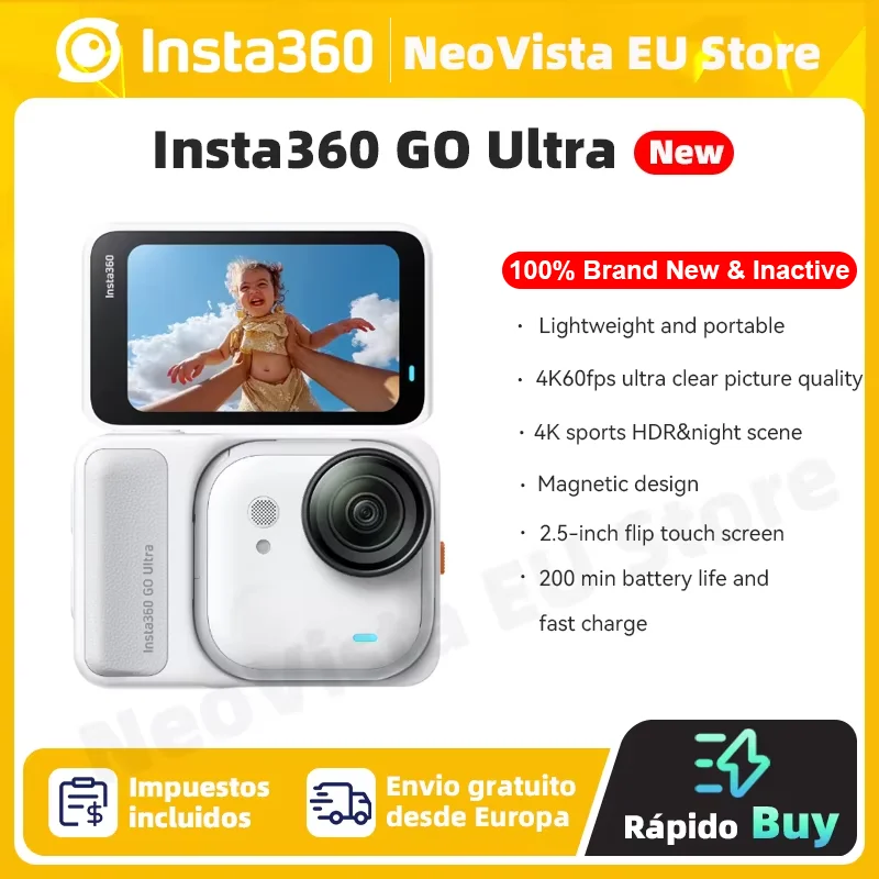 Camara Insta360 GO Ultra Action 4K 60fps POV ligera manos libres Ultra-HD estabilizacion de estado de flujo magnetico Insta 360 GO Ultra