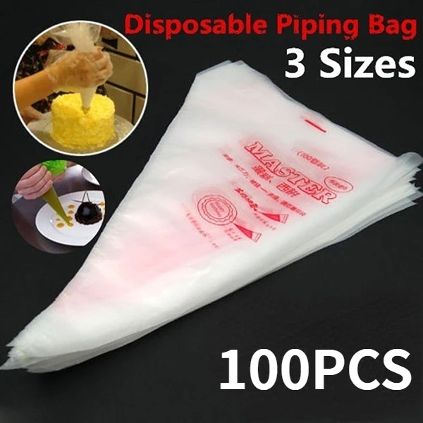 

100PCS Disposable Piping Bag Icing Fondant Cake Cream Squeeze Cream Bag Tip Nozzle Bags Cake Tools Dessert Decorators Pastry