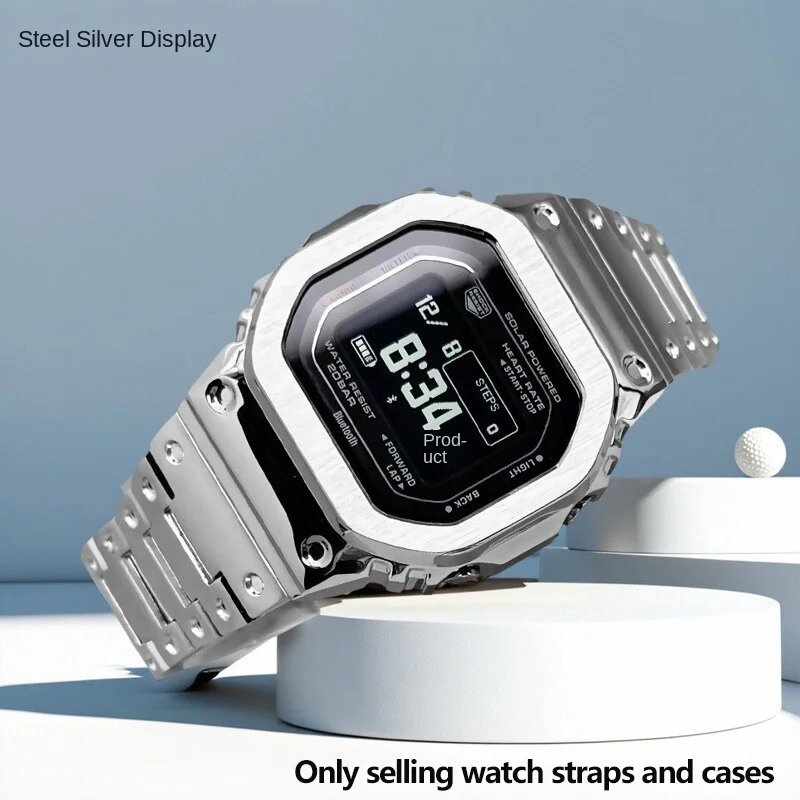 Фото Металлический ремешок и корпус для часов DW-H5600 для мужчин, модифицированный корпус из нержавеющей стали с гравировкой в виде цветов, комплект: безель + ремешок для Casio DW-H5600 №4