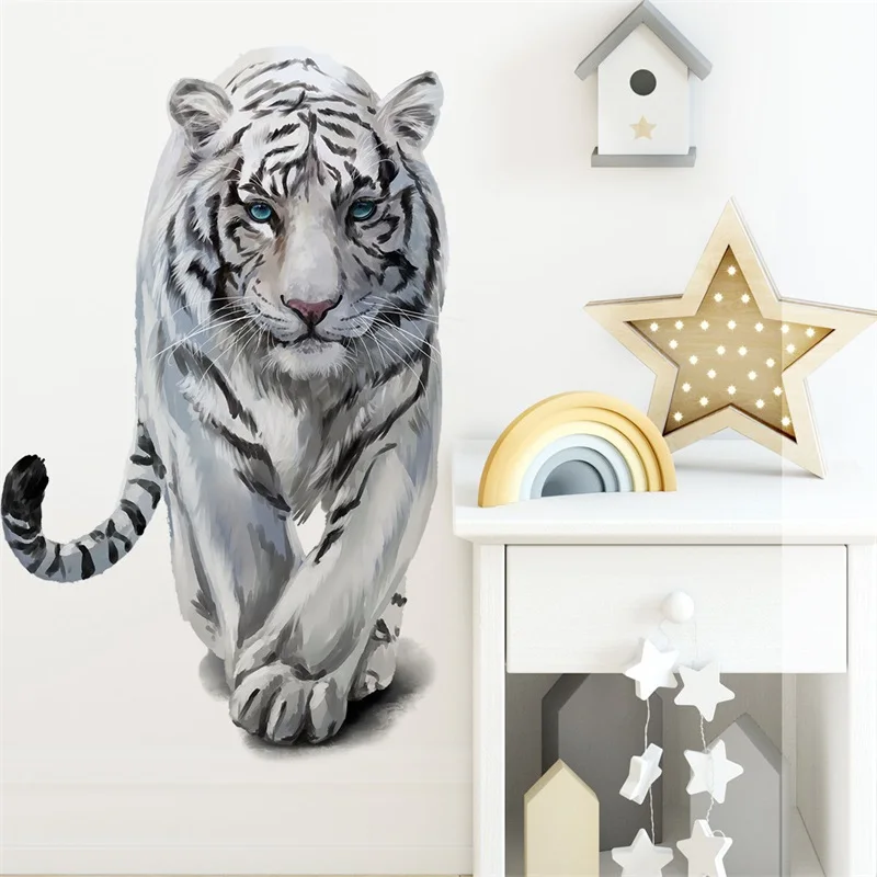 

White Tiger Wall Stickers Living Room Bedroom Refrigerator Art Decals Background Wall Decorative PVC Material Waterproof 30*60CM