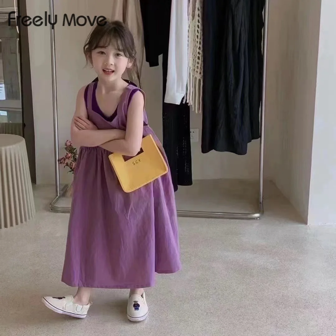 

Хлопковое платье льняные ремни с свободным движением, одежда для маленьких девочек, Летнее Детское пляжное платье в Корейском стиле из 2 пре...