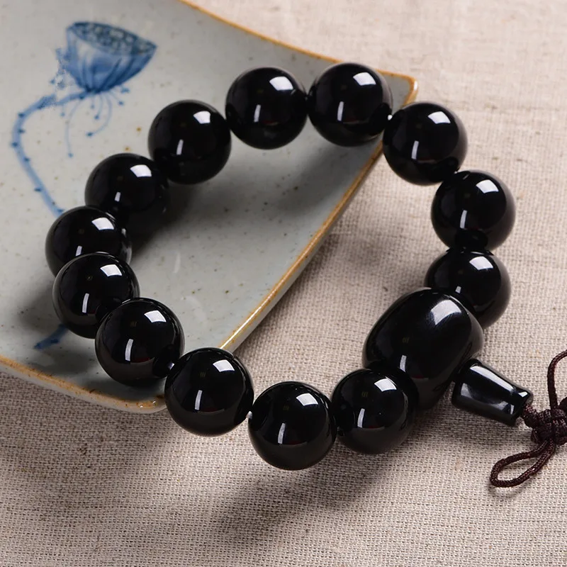 

Natural black agate handcarved round beads jade bracelets beads for couples woman men beads bracelet with jade bracelet