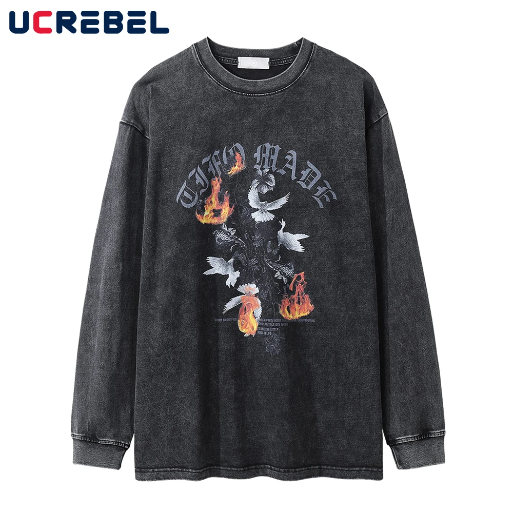 

Мужская хлопковая футболка с длинным рукавом и круглым вырезом