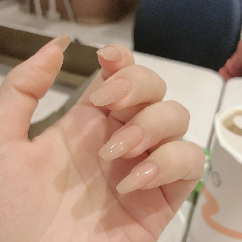 

24PCS Nude Color Fake Nail Long Pointed Head Sweet Style Wearable Press On Nails Nail Art