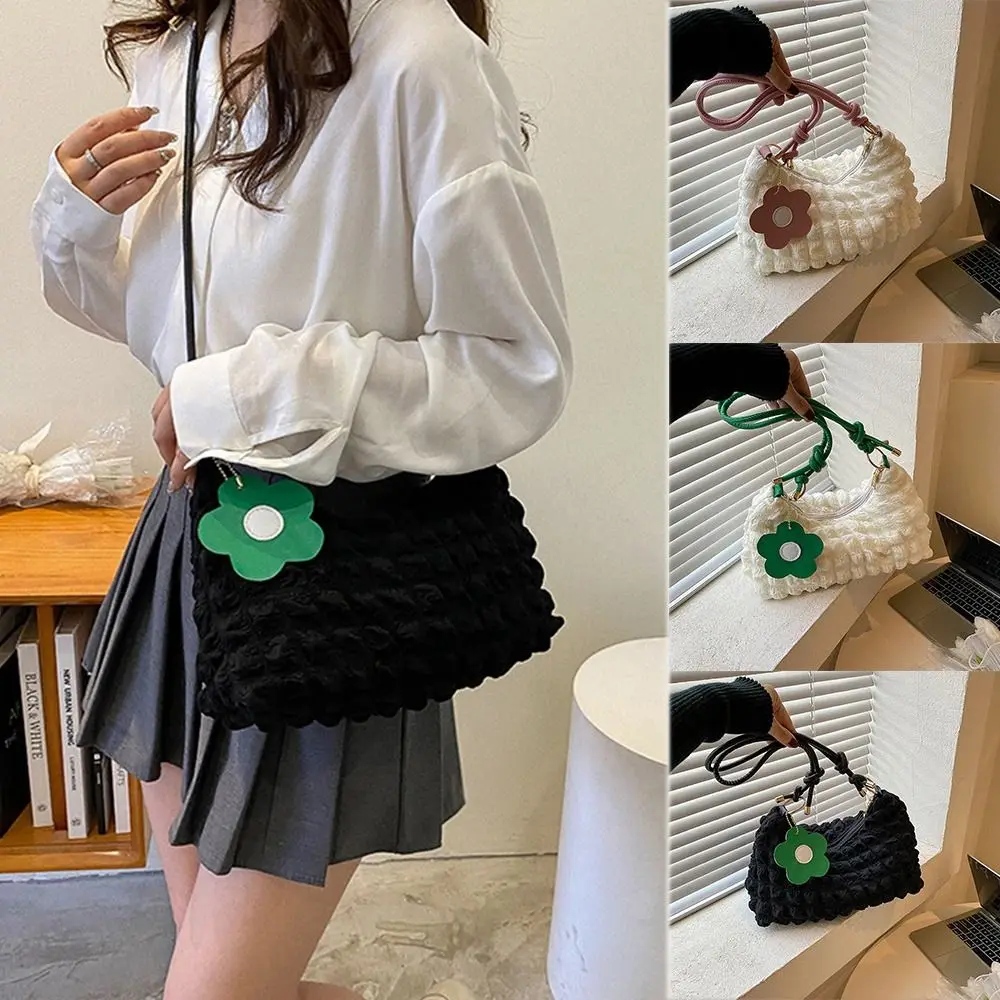 

Plaid Bubble Handbag Pleated Underarm Bag Storage Bag Fold Cloud Bag for Women Office Worker Girls