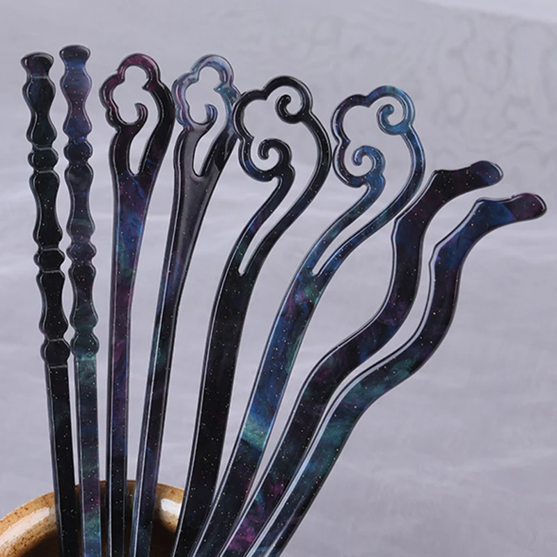 

Винтажные палочки для волос в китайском стиле, синяя ацетатная палочка для еды для женщин, Шпилька для волос, заколки для волос, свадебная вилка, ювелирные изделия, аксессуары для волос