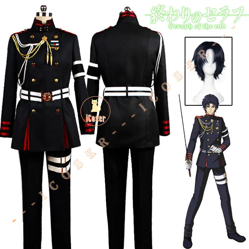 

Anime Seraph of The End Ichinose Guren Cosplay Costume Wig Black Demon Army Uniform Guren Squad Outfit Halloween Men Set Boys