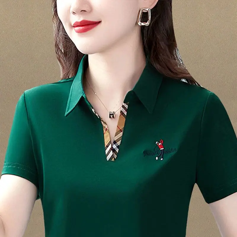 Women's Cotton Fashion Casual Polo Shirt Short-Sleeved Lapel T-shirt 2021 New Summer Loose Crop Top high quanlity blouse women