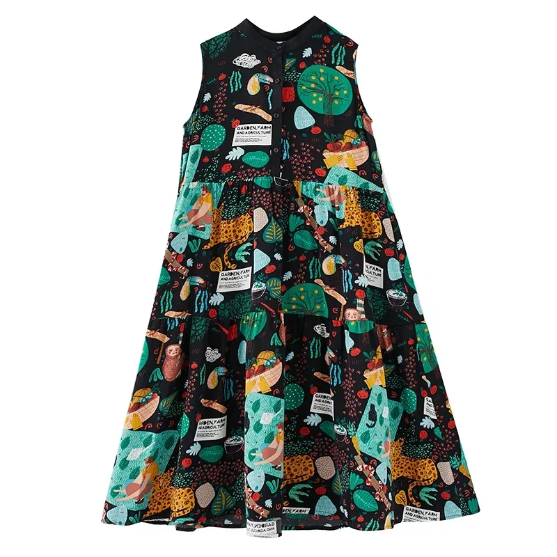 Платье с животным принтом зоопарка длинное платье на пуговицах боковым карманом