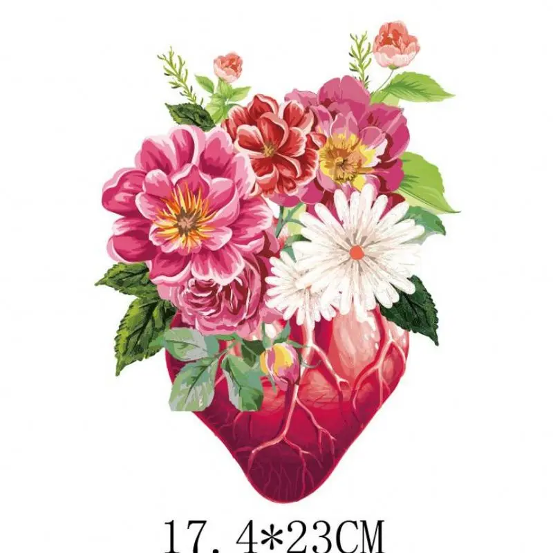 

Heat Transfer Clothes T-Shirt Thermal Stickers Decoration Printing 17.4x23cm Colorful Flower Heart Iron on Patches for DIY
