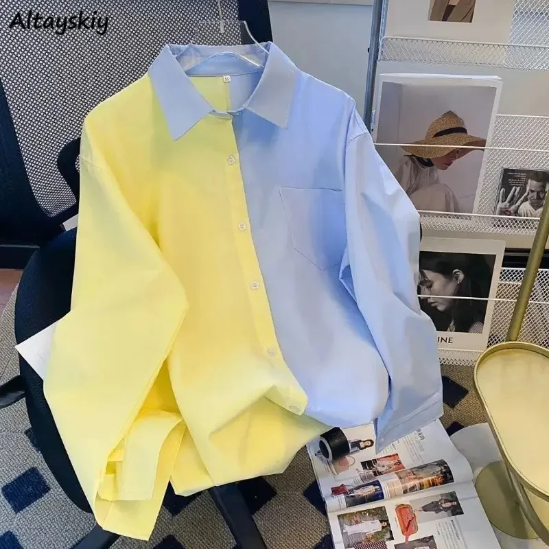 

Женские мешковатые рубашки в стиле пэчворк, шикарные офисные Дизайнерские повседневные весенние женские футболки Swt, Новое поступление, темпераментный популярный корейский стиль в стиле Харадзюку