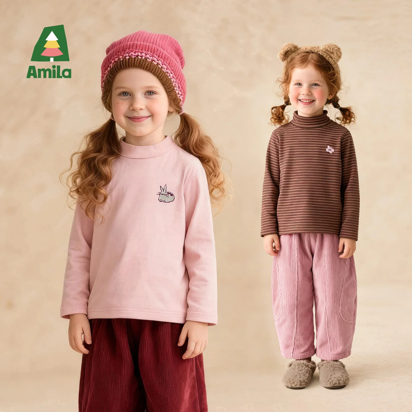 Фото Amila Kids 2025 г., зимняя нижняя рубашка с высоким воротником для девочек, мягкая, приятная для кожи, однотонная, в полоску, изысканная маленькая вышивка №2