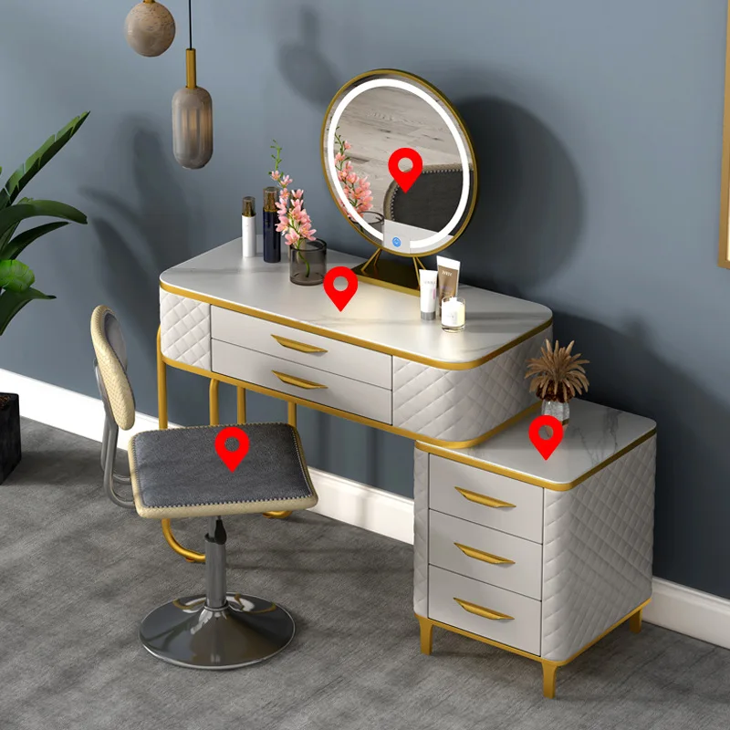 

Modern and minimalist bedroom dressing table with multi-color leather art Italian light luxury makeup table storage cabinet inte