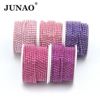 junao 10 yard ss6 ss8 ss12 ss16 colorful rhinestones chain glass crystal strass sew on glitter trim for bags shoes decoration