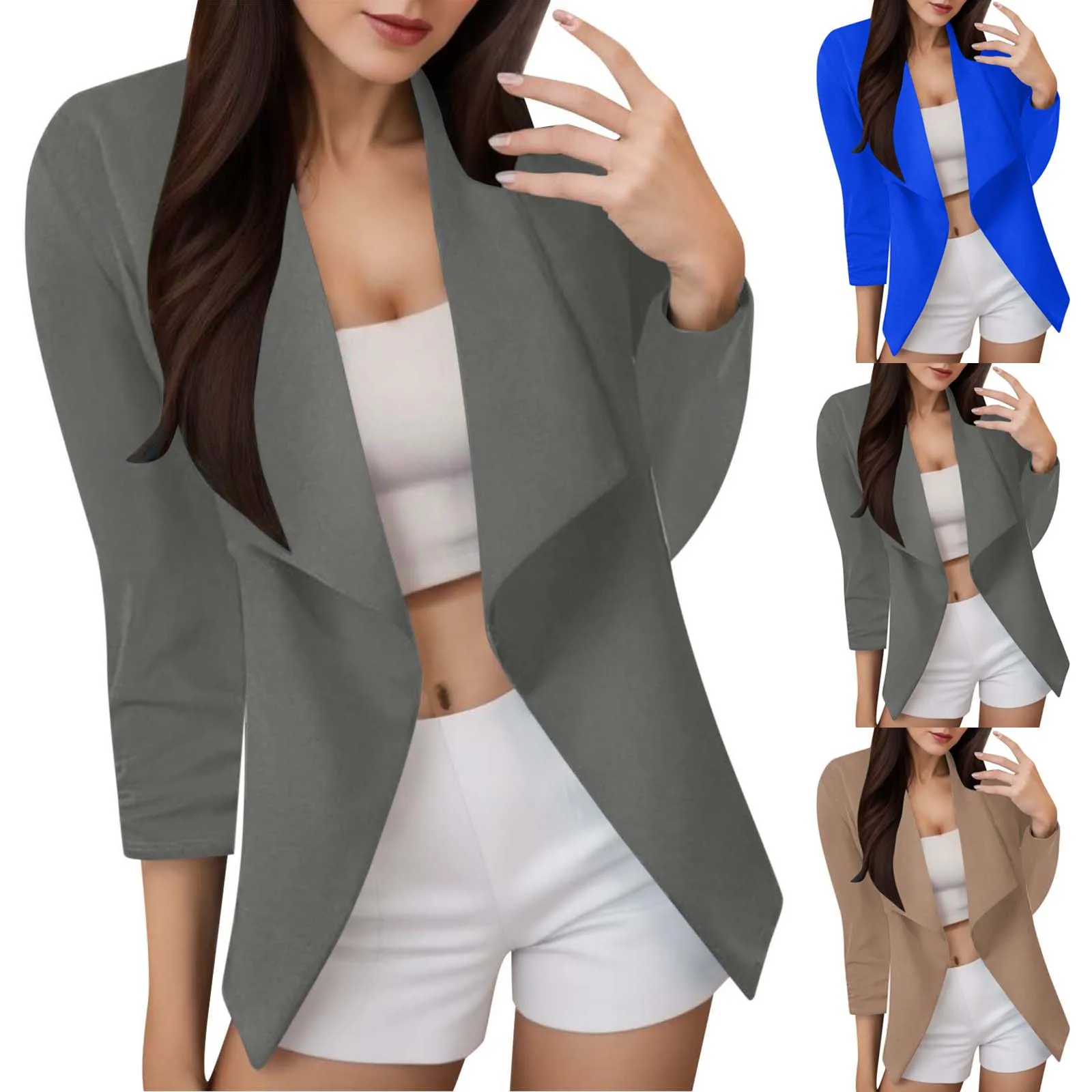 

Женский деловой Блейзер, однотонный пиджак с длинным рукавом, приталенный короткий пиджак с отложным воротником и открытым спереди, уличная одежда