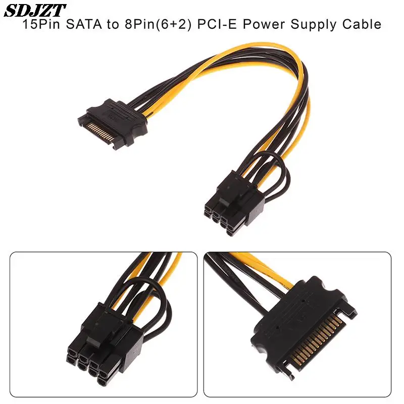 

Кабель питания PCI-E, 15pin SATA папа-8pin (6 + 2), 20 см, кабель преобразователя питания для видеокарты, 1 шт.