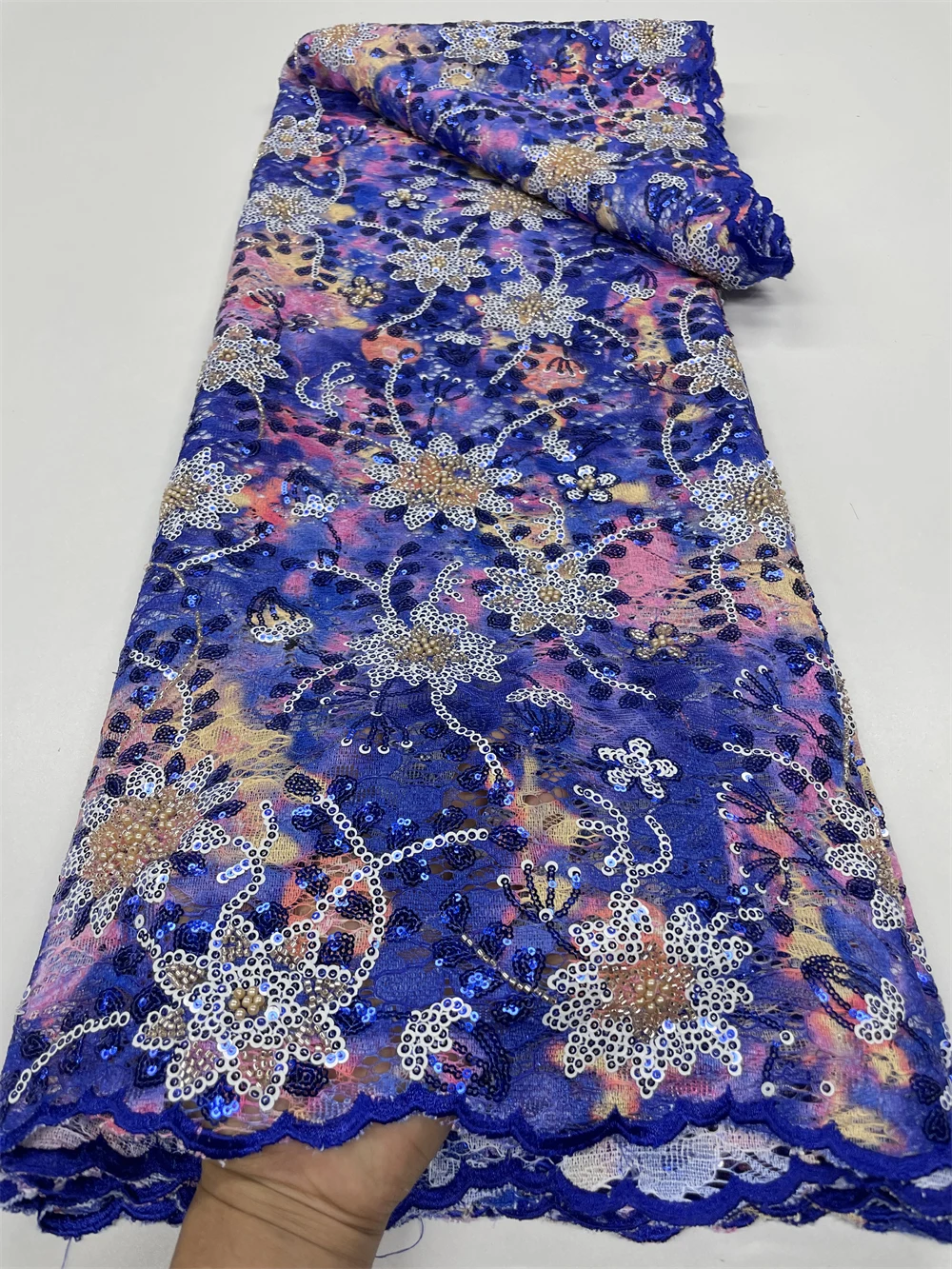 

Top Quality Golden Bead Embroidery African Lace Materia Lace French Tulle Net Lace Fabric For Party Dresses Weddings PL417-7