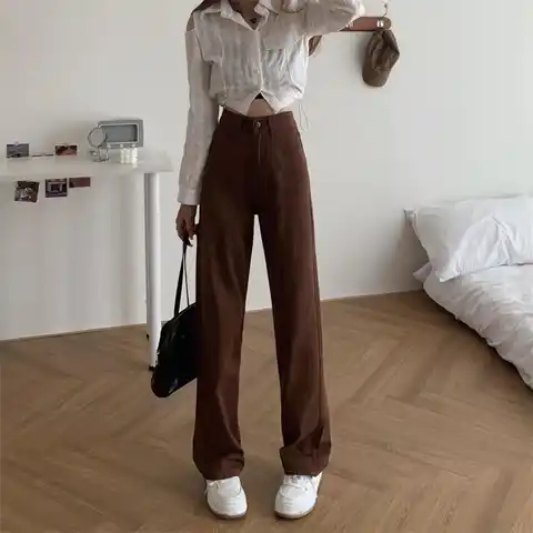 TIANYI Summer Women Brown Jeans High Waist Loose Straight Wide Leg Denim Female Y2k Casual Streetwear Vintage Baggy Trouser