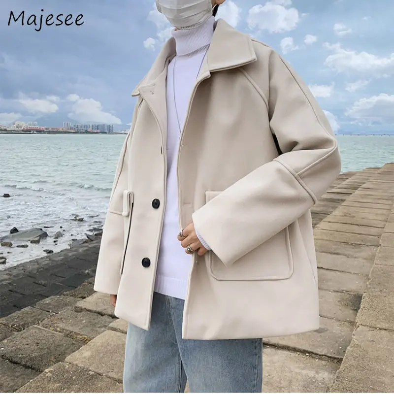 

Wool Blends Coat Men Clothing Baggy Designer Ulzzang Fashion Streetwear Minimalist Gentle British Stylish Hipster Teens Handsome