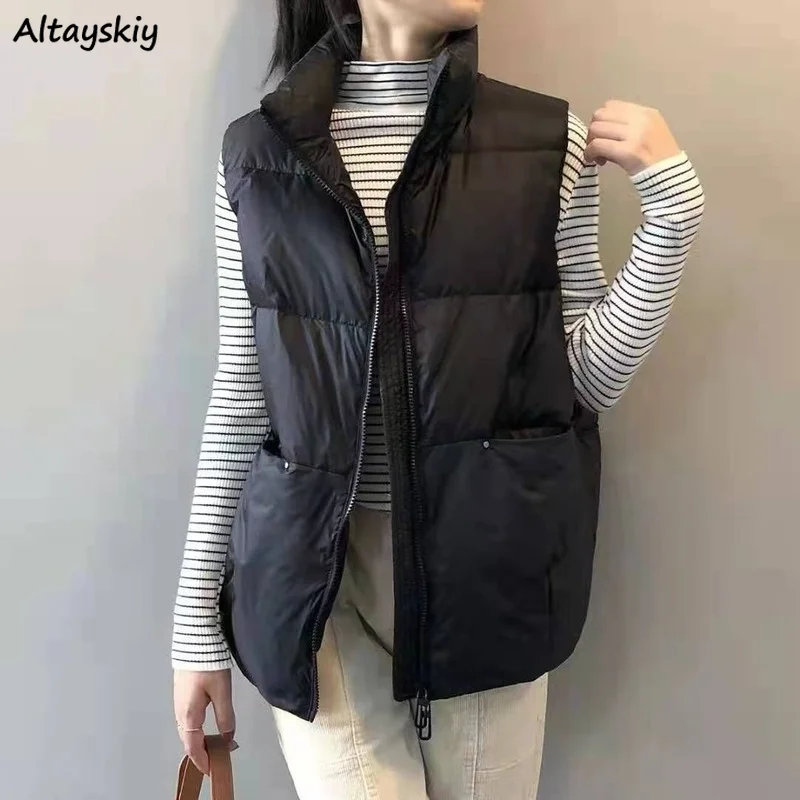 

Vests Women Thick Winter Solid Basic Teens Fashion All-match Warm Loose Casual Soft Females New Arrival Streetwear Ulzzang Mujer