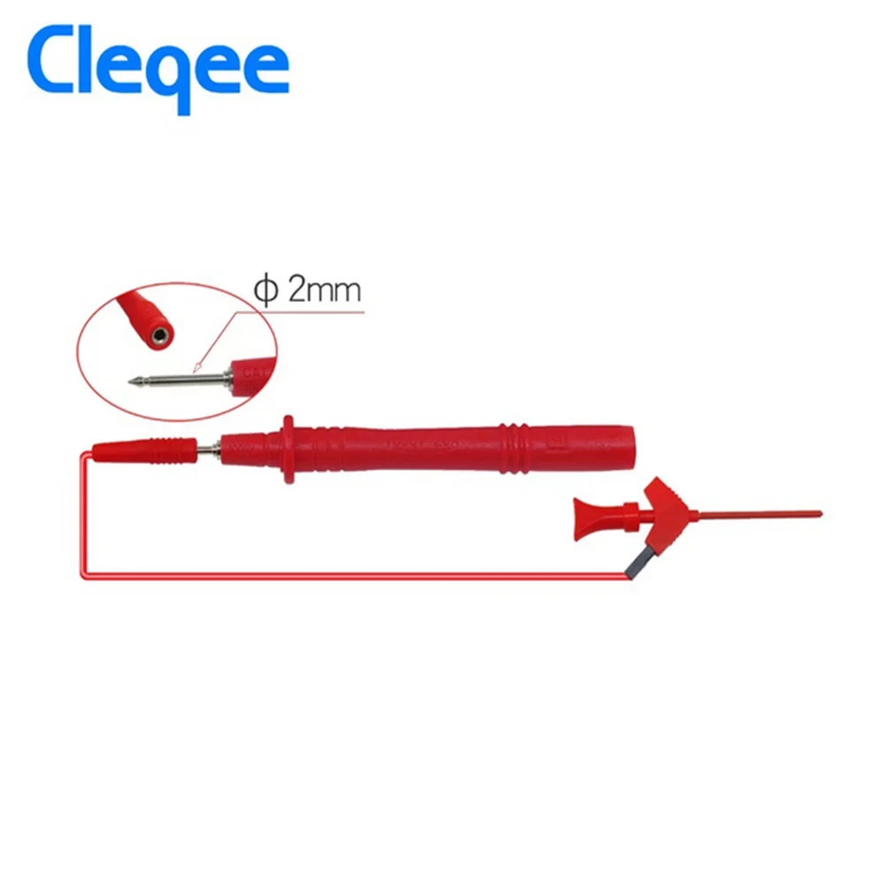 Фото Тестовые зажимы Cleqee P1511B (2 шт.) для SMD-микросхем, с внутренней пружиной, силиконовым кабелем 26AWG и разъемом 2 мм для мультиметра, 20В/5А №1