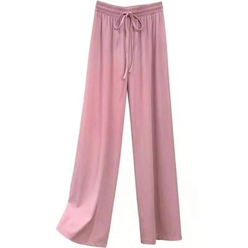 

Women Ice Silk Wide-leg Pants Women's Thin Casual High-waist Black Slim Slimming Drape Straight Long Mopping Pants Solid Color