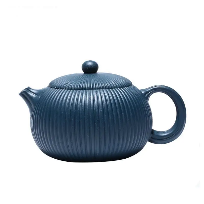 

250ml Yixing Famous Purple Clay Teapots Handmade Stripes Xishi Tea Pot Raw Ore Azure Mud Beauty Kettle Authentic Zisha Tea Set