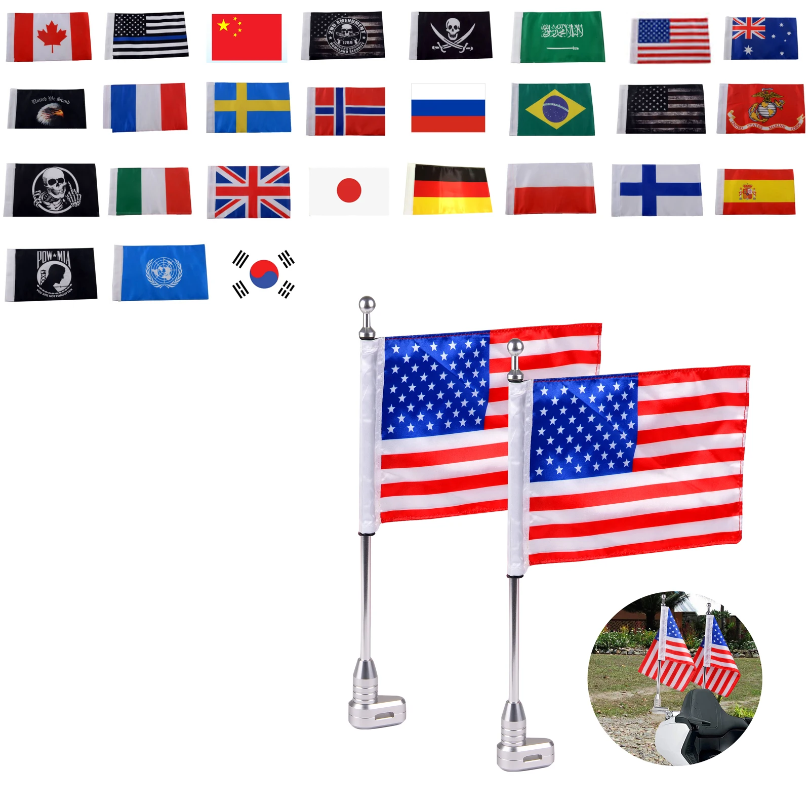 

Motorcycle Rear Side Mount Luggage Pole Mount Flag America Flags For Honda Goldwing GL1500 GL1200 GL1800 2001-2012