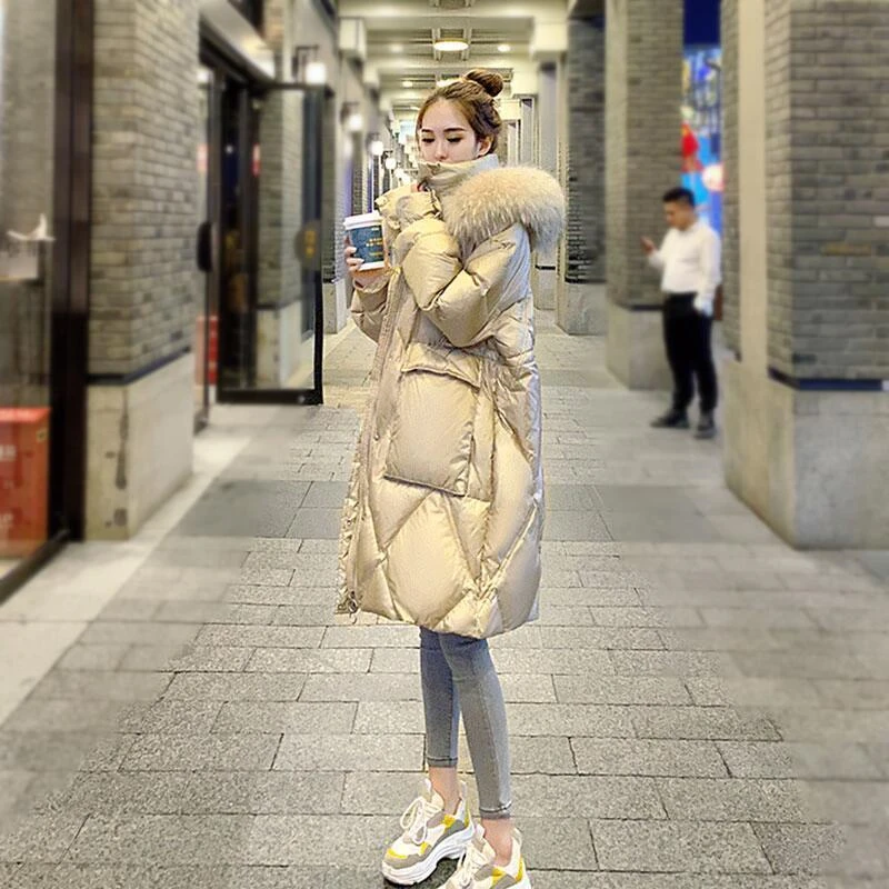 2022 Women Long Snow Overcoat Cotton Padded Parka Lady Fashion Warm Fur Liner Hooded Outwear Windproof Rainproof Thick Warm Coat