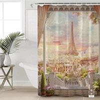 2022 france eiffel tower shower curtains european building garden patio landscape waterproof fabric bathroom curtain 180x180