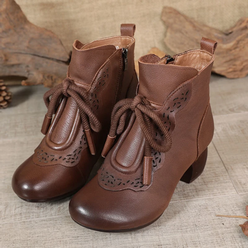 сапоги женские ботинки на платформе Женские кожаные в этническом стиле ретро для