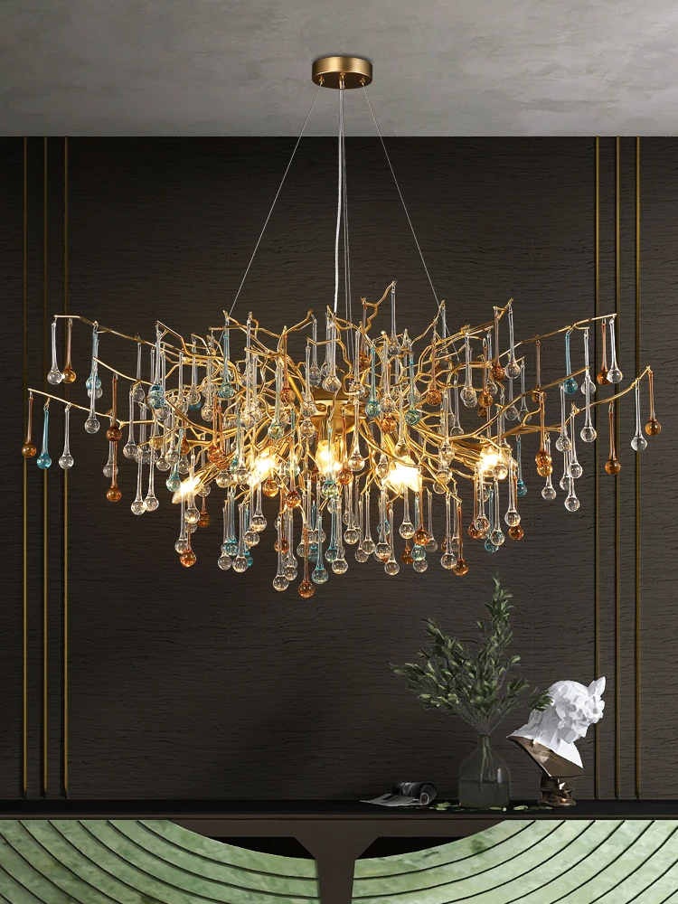 

Creative Tree Branches Chandelier for Living Room Aluminium Hanging Lamp Crystal Indoor Decortion Lighting Fixture Dining Table