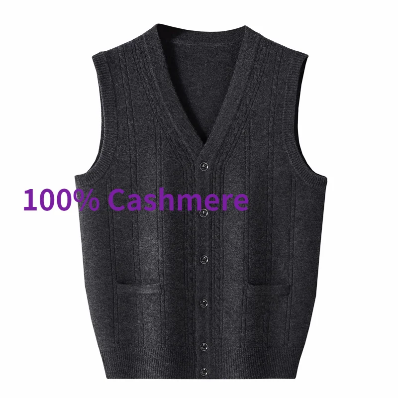 New Vest Arrival Fashion100% Cashmere Men's Loose Cardigan Autumn and Winter Sweater Men Plus Size S M L XL2XL3XL4XL5XL