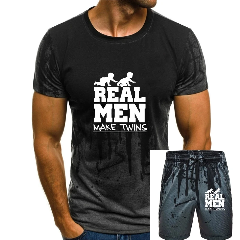 

New Baby Joke Daddy Father's Day Gift Real Men Make Twins T Shirt Man Short Sleeve Funny Father To Be Dad Cotton T-Shirt Tshirt