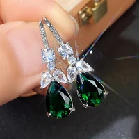 new noble pear shaped green cubic zirconia drop earrings women elegant wedding party ear accessories nice gift new jewelry