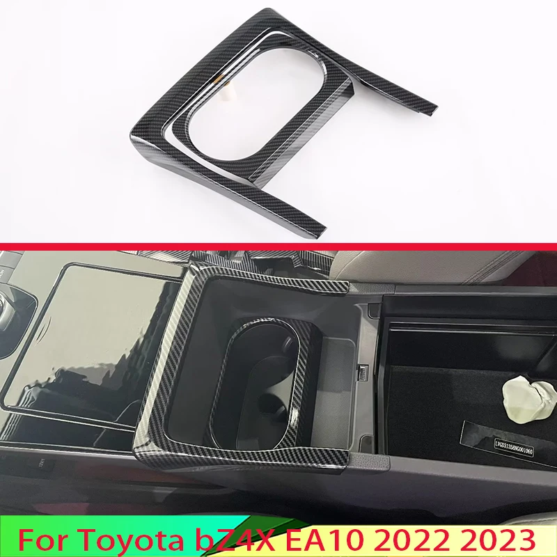 

For Toyota bZ4X EA10 2022 2023 Car Accessories Carbon Fiber Style Front Center Console Cup Drink Holder Cover Trim