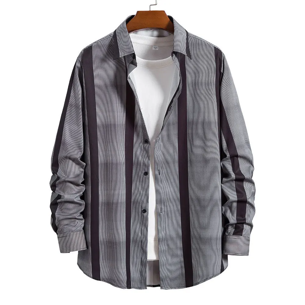 Winter New Men's Coat Casual Shirt Men's Fashion Stripe Long Sleeve Shirt Coat Personality Business Windmill Coat 2022 EU
