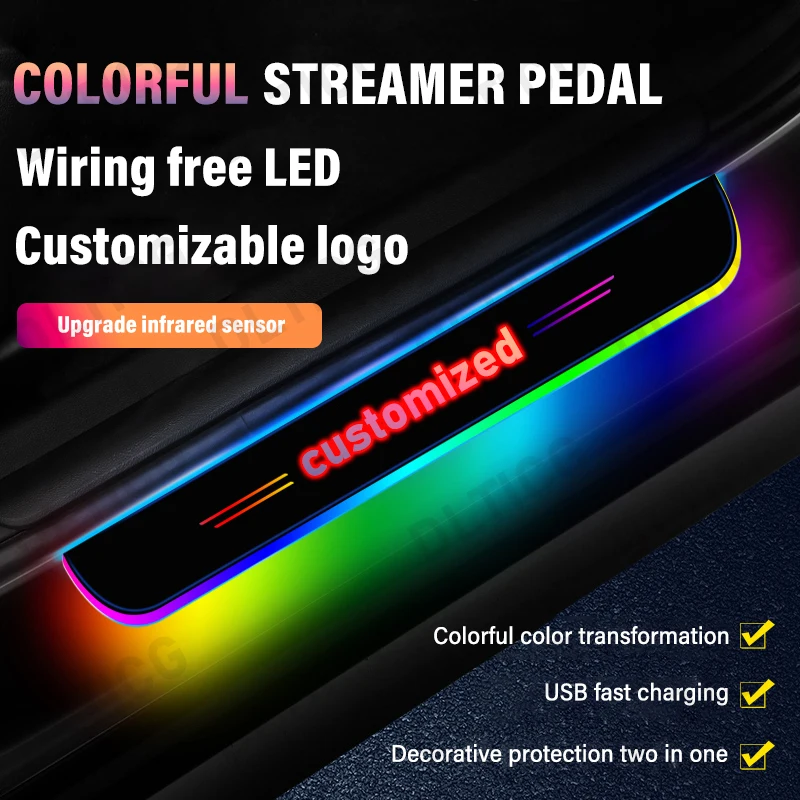 

Customized Car Led Colorful Welcome Pedal Light Auto Door Luminous Logo Ambient Lamp Anti-Scratch Door Accessories Streamer Lamp