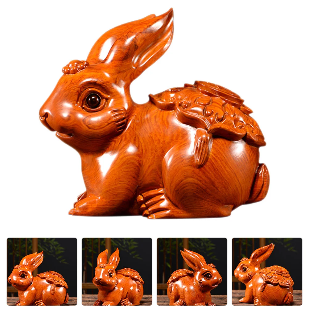 

Rabbit New Statue Wood Figurine Year Decoration Bunny Ornamentsculpture England Department Dashboard Car Animal Mini Desktop