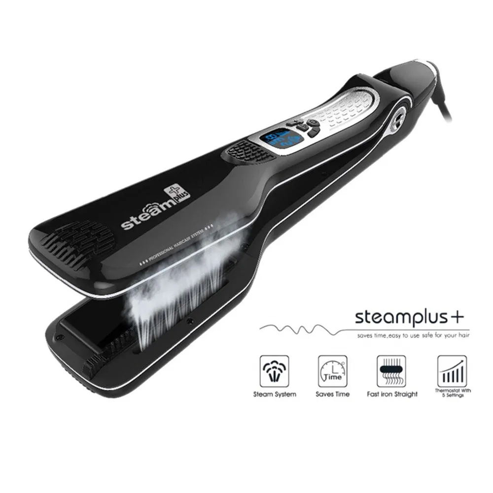 

Professional Hair Straightener Steam Flat Iron Straightening Brush Wide Plate Hair Salon Ironing Styler Fast Steam Straightener